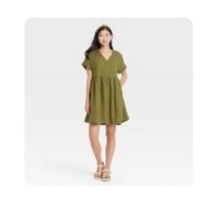 Size S, olive green Target dress w/ pockets — never work but washed once